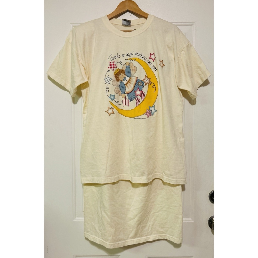 Vintage Brazos Sportswear Angel Moon Lounge Set Cream T-Shirt & Skirt One Size